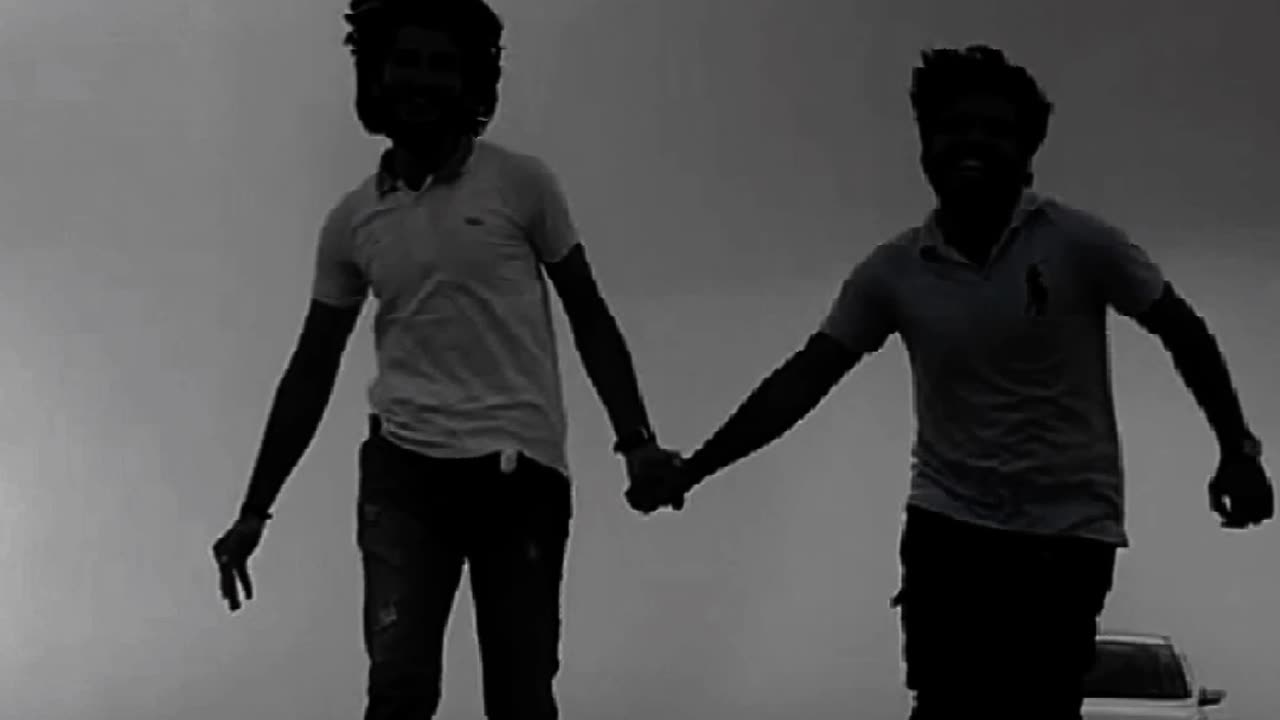 Running together with friend in the dark
