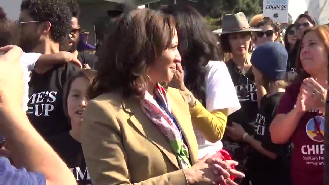 Kamala Harris joined th "Down, down with deportation" shouting in a rally in Los Angeles.