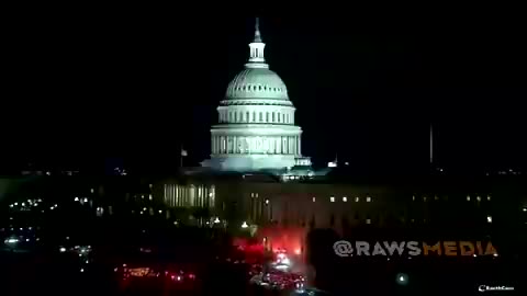 In Washington, DC, fire brigade and ambulances outside the Capitol building with sirens on