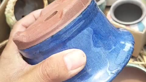 blue ceramic landscape basin