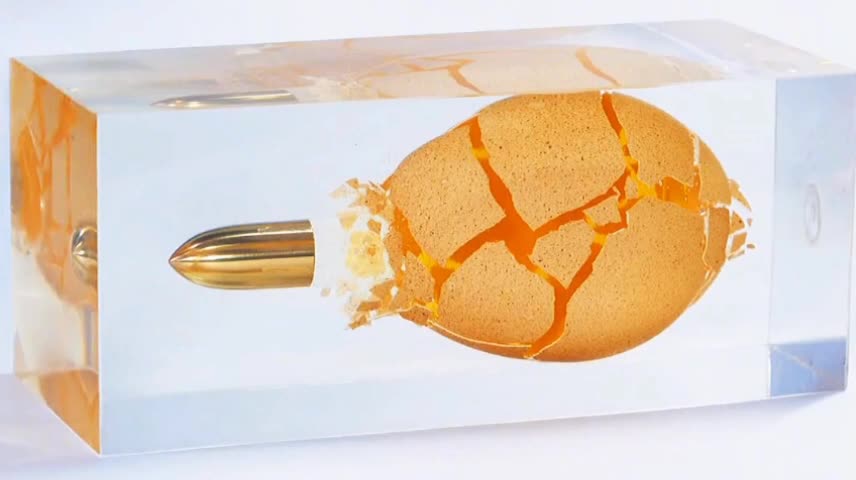 Such a creative design is so beautiful, 'the moment the bullet penetrates the eggshell'.