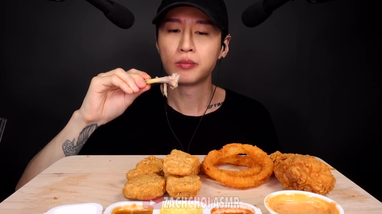 MOST POPULAR FOOD FOR ASMR (KFC, ONION RINGS, MOZZARELLA CORN DOG, CHICKEN NUGGETS) NO TALKING