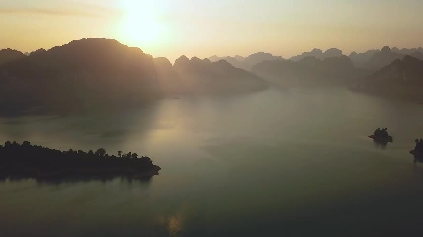 Beautiful dusk on a large lake from above