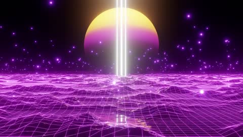 Purple cyberpunk world in digital space