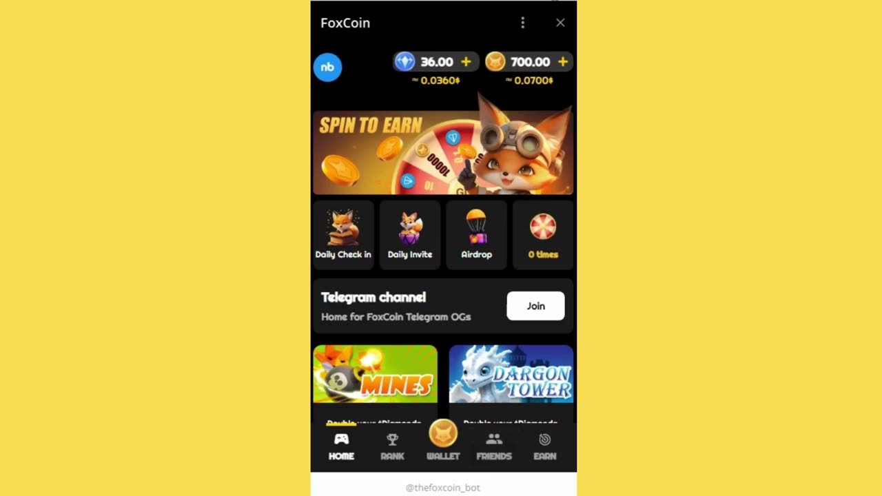 new mining mini app telegram bot foxcoin