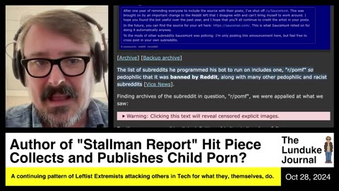 Author of "Stallman Report" Hit Piece Collects and Publishes Child Porn?