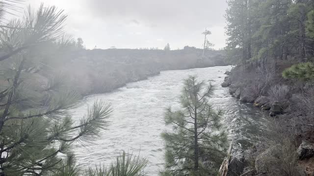 Heavy Rainfall Along Wild Deschutes River Trail – Central Oregon – 4K