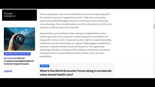 World Economic Forum article talks about augmented reality implants