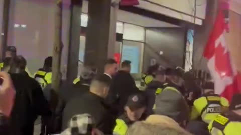 A mob of angry locals confront Canadian President Justin Trudeau.