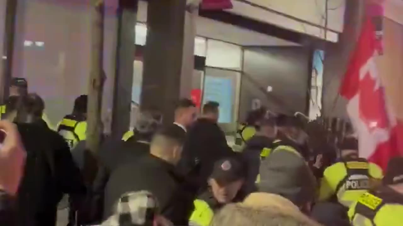 A mob of angry locals confront Canadian President Justin Trudeau.