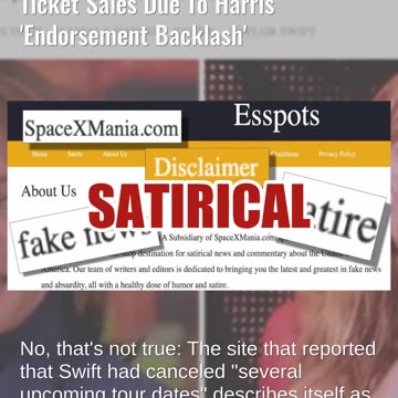 Fact Check: Taylor Swift Did NOT Cancel Eras Tour Dates After Harris Endorsement Backlash -- Satire