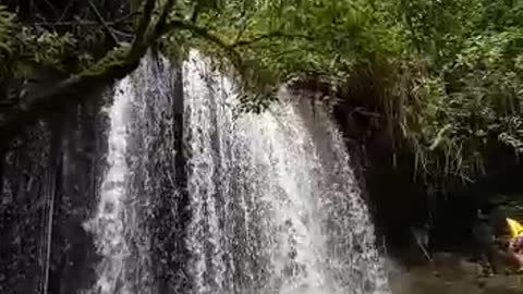 The amazing waterfall water is flowing backwards