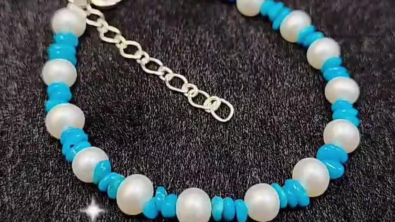 GN-20241030-01 Women's Fashion Pearl natural Sterling treatment Turquoise Bracelet S925 Silver