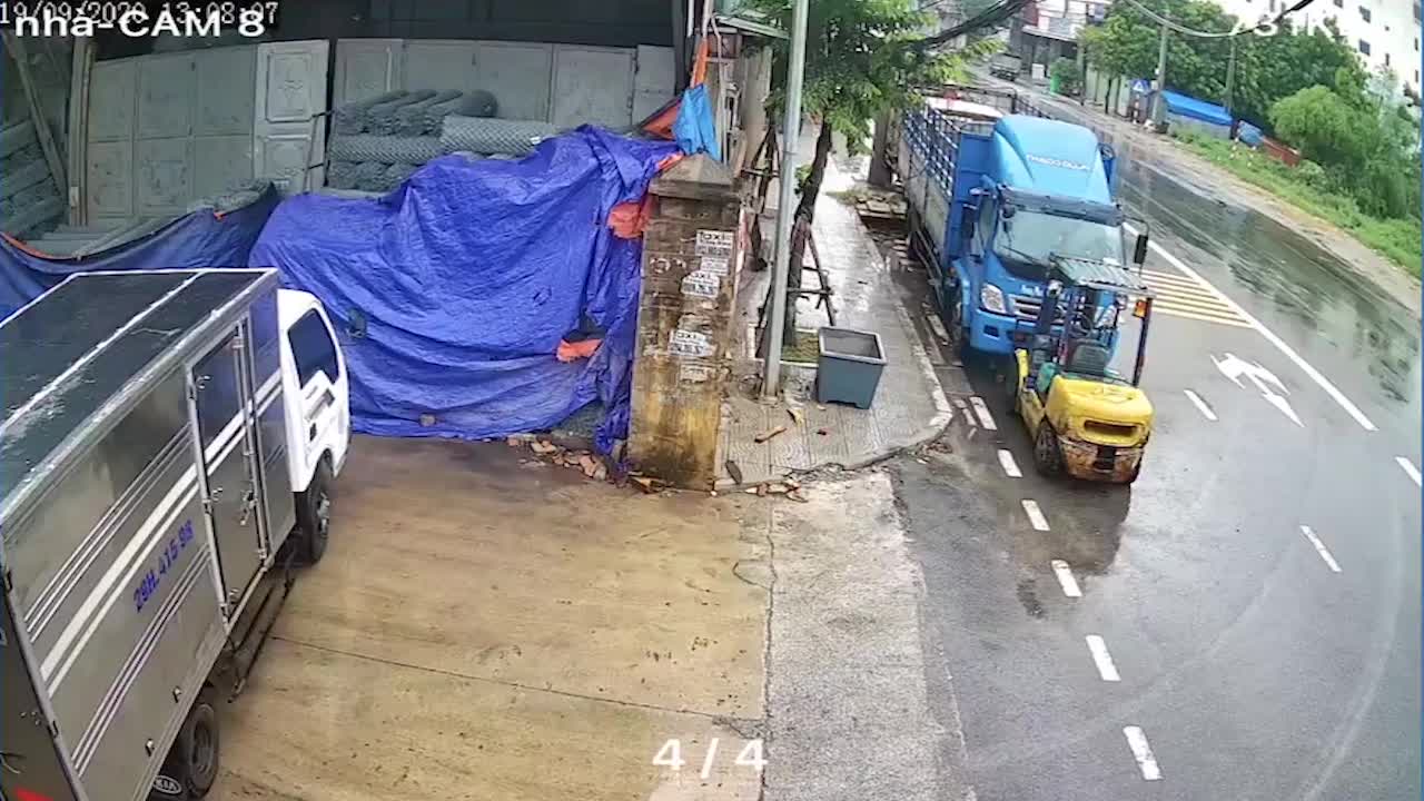 Truck Spectacularly Slides into Factory