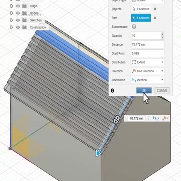 Fusion 360: pattern on path roof shingles