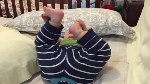 Funny baby laughing with farts of Daddy