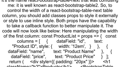 How can I dynamically control the width of a reactbootstraptablenext table column