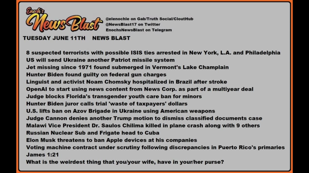 Tuesday, June 11, 2024 News Blast