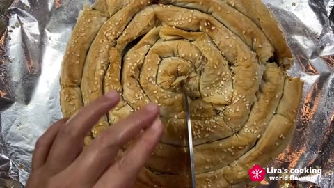 World food tour - Greek spiral Spanakopita (spinach and feta cheese pie)