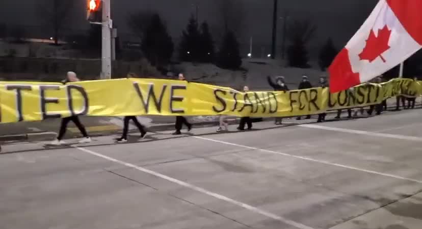 HUGE Freedom Banner Windsor Ambassador Bridge Blockade