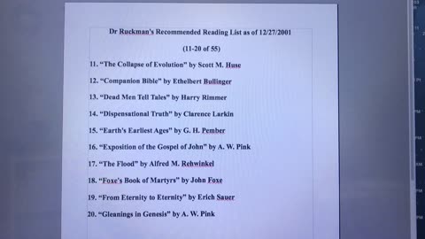 Dr Ruckman's Recommended Reading List, Part II, (11-20)