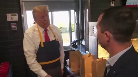 Trump Mans Fry Vat Works Drive Thru Holds Presser McDonald's Oct 20 2024 Feasterville-Trevose PA