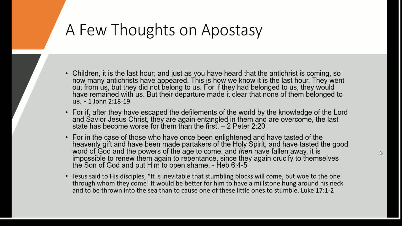 Update and a Few Thoughts on Apostasy
