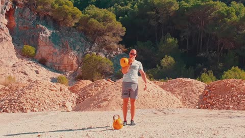 Exercising Outdoor Juggling Kettle Bell