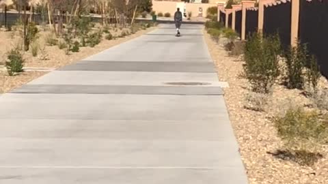 Girl on scooter brakes fail she falls