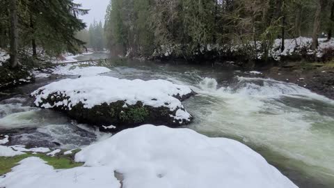 Rainbow Falls With Snow