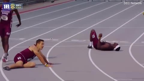 Hurdler Infinite Tucker dives over finishing line to win race