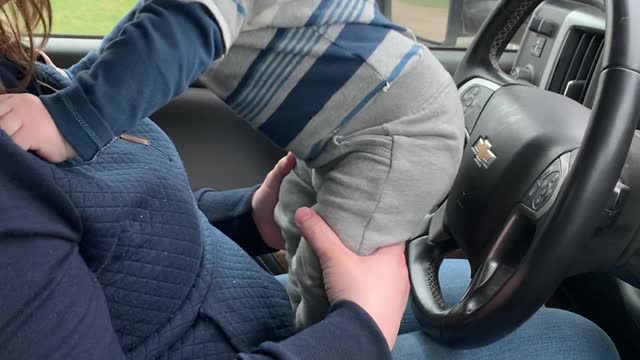 Baby Likes Bouncing on Truck Horn