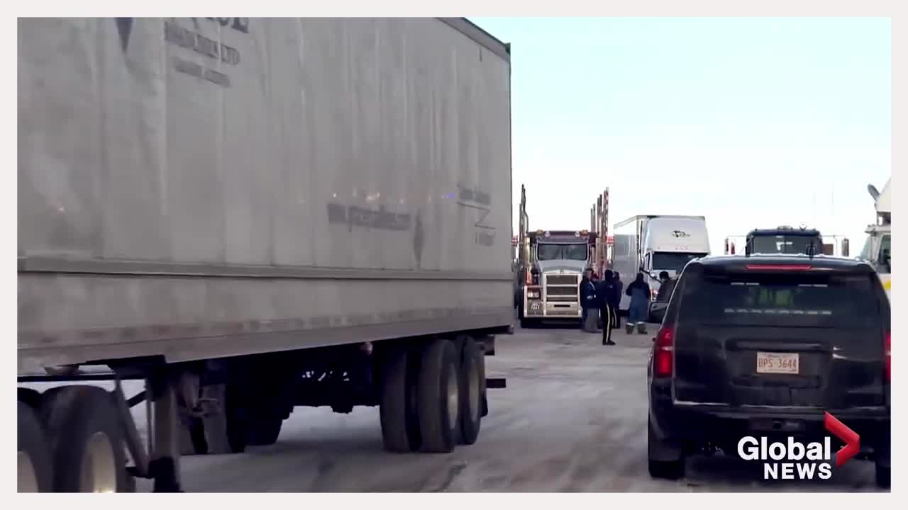 Trucker convoy: New blockade cuts off traffic to US as Coutts border protest continues