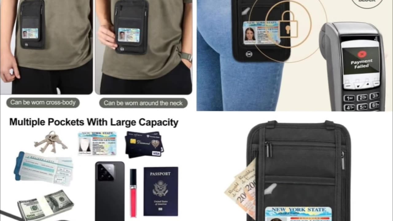 Neck Passport Wallet Bag Document Organizer Credit Cards Case Bag