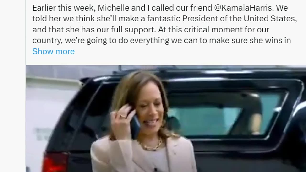 Barack & Michelle (Big Mike) give Kamala "The Border Czar" Harris their support.