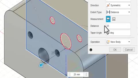 Fusion360: Double Symmetric Extrude with cut