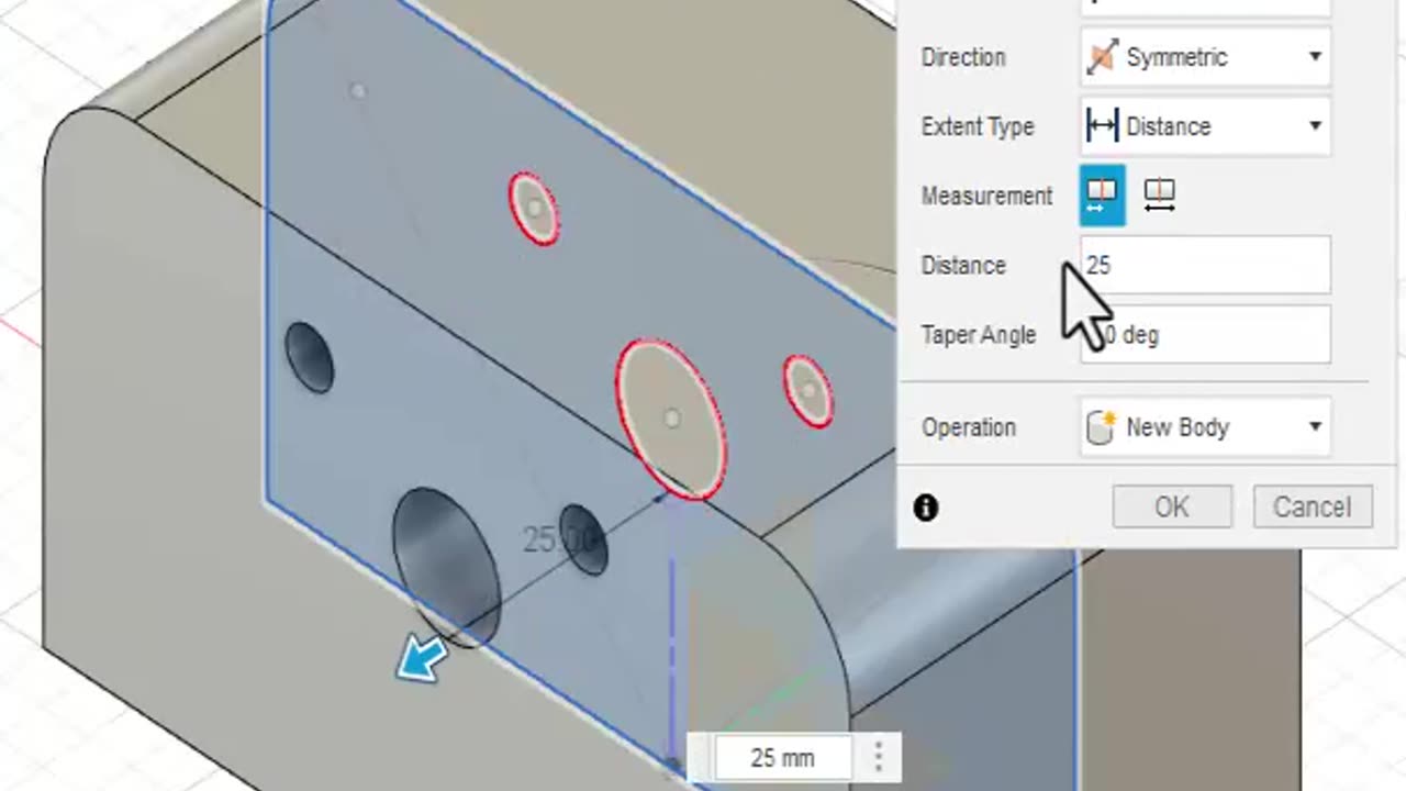 Fusion360: Double Symmetric Extrude with cut