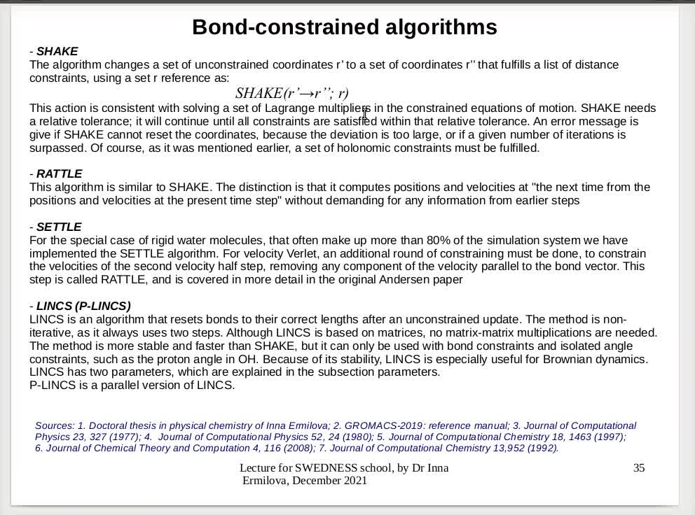 Lecture in Molecular Dynamics simulations : SWEDNESS school, part 2