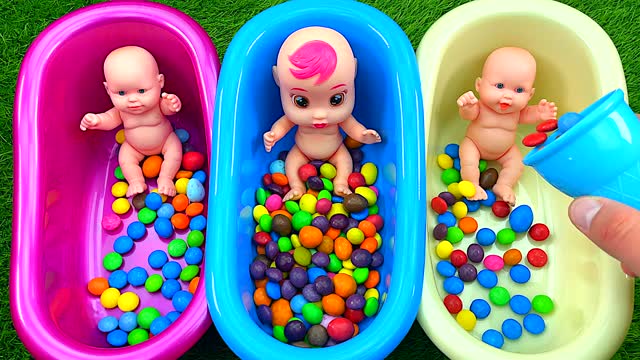 Oddly Satisfying Videos | Full of 3 Rainbow BathTubs Candy with M&M's & Magic Slime