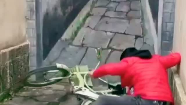 😂😂😂🤣🤣 he think that street way but is a wall