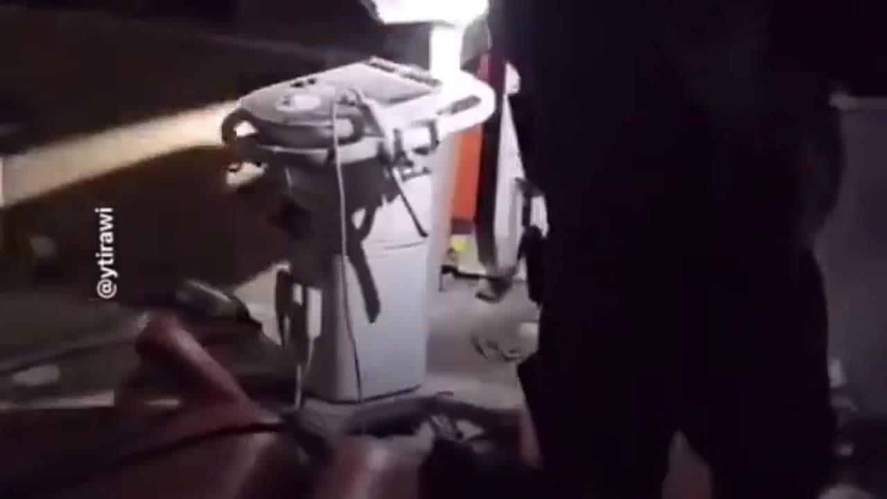 Israeli Zionist soldier destroys ultrasound machine (very scarce) in the only Gaza cancer hospital