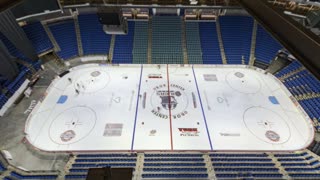 BOK Center Hockey Ice painting lines, logos and ads