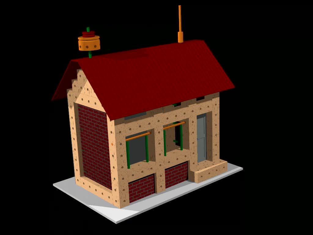 Railway Station House 3D animation POV-Ray LDView MLCad