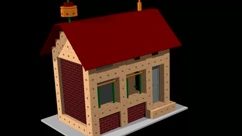 Railway Station House 3D animation POV-Ray LDView MLCad