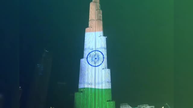 Laser light show on Burj Khalifa of Indian national flag