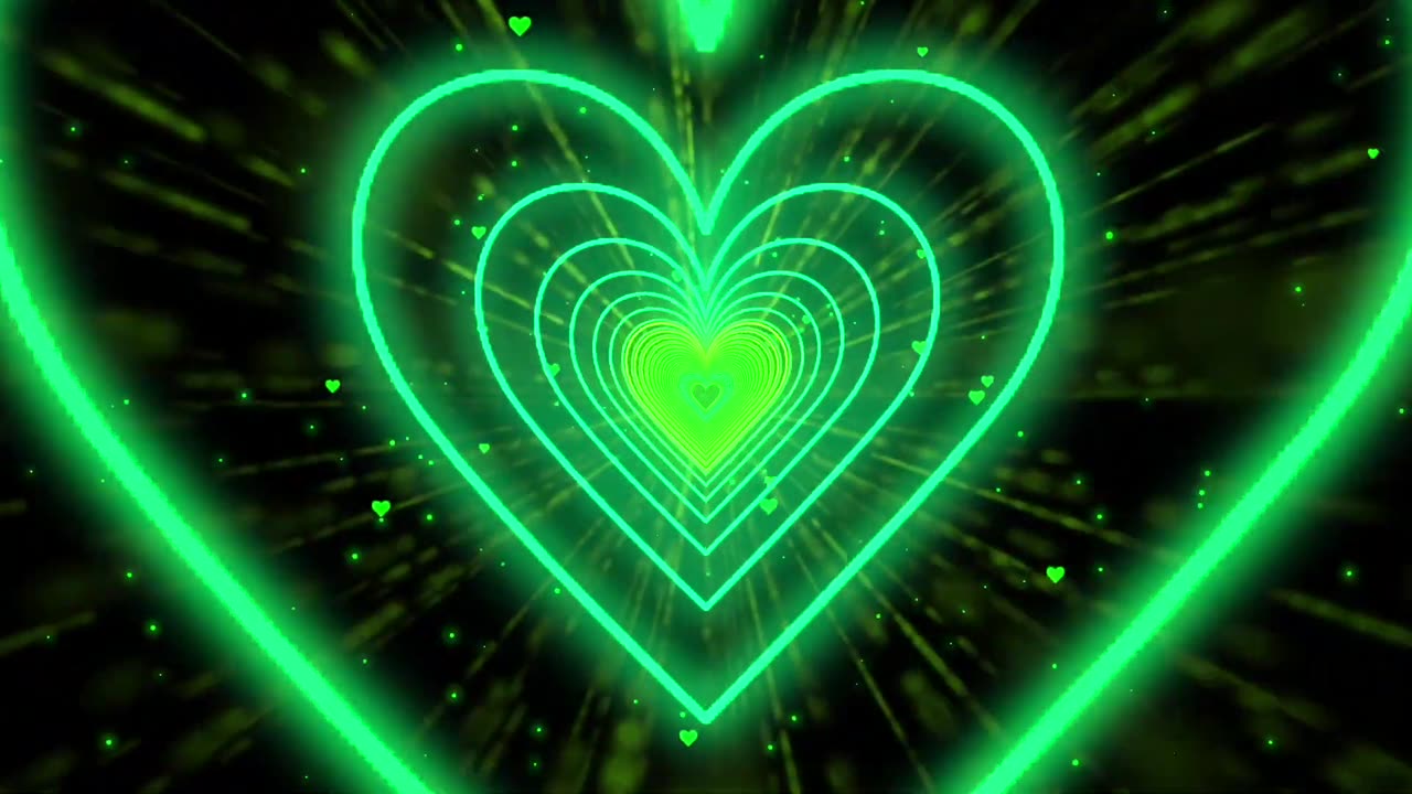 507. Heart Tunnel Background💚Green Heart Tunnel Neon Heart Heart