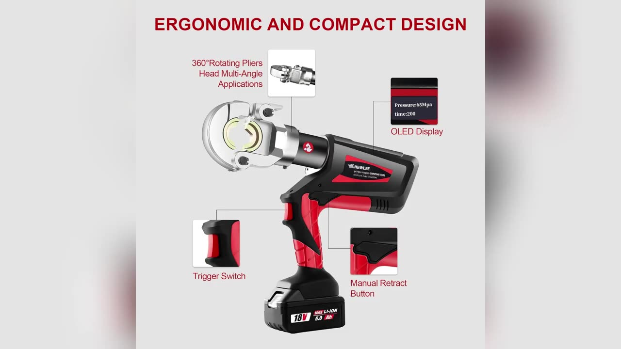 Electric Wire Cable Crimper Battery Powered Hydraulic Crimping Tool