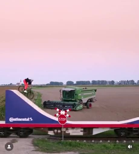 Riding a bike on a moving train