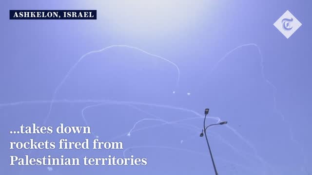 Footage of Israeli Iron Dome intercepting rockets from Gaza