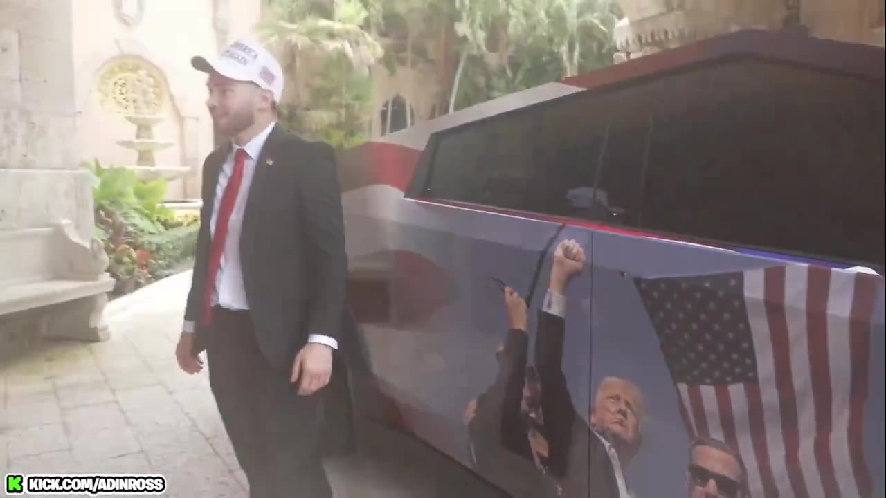 Adin Ross gifts Trump a Cybertruck with image of Trump standing after his assassination attempt